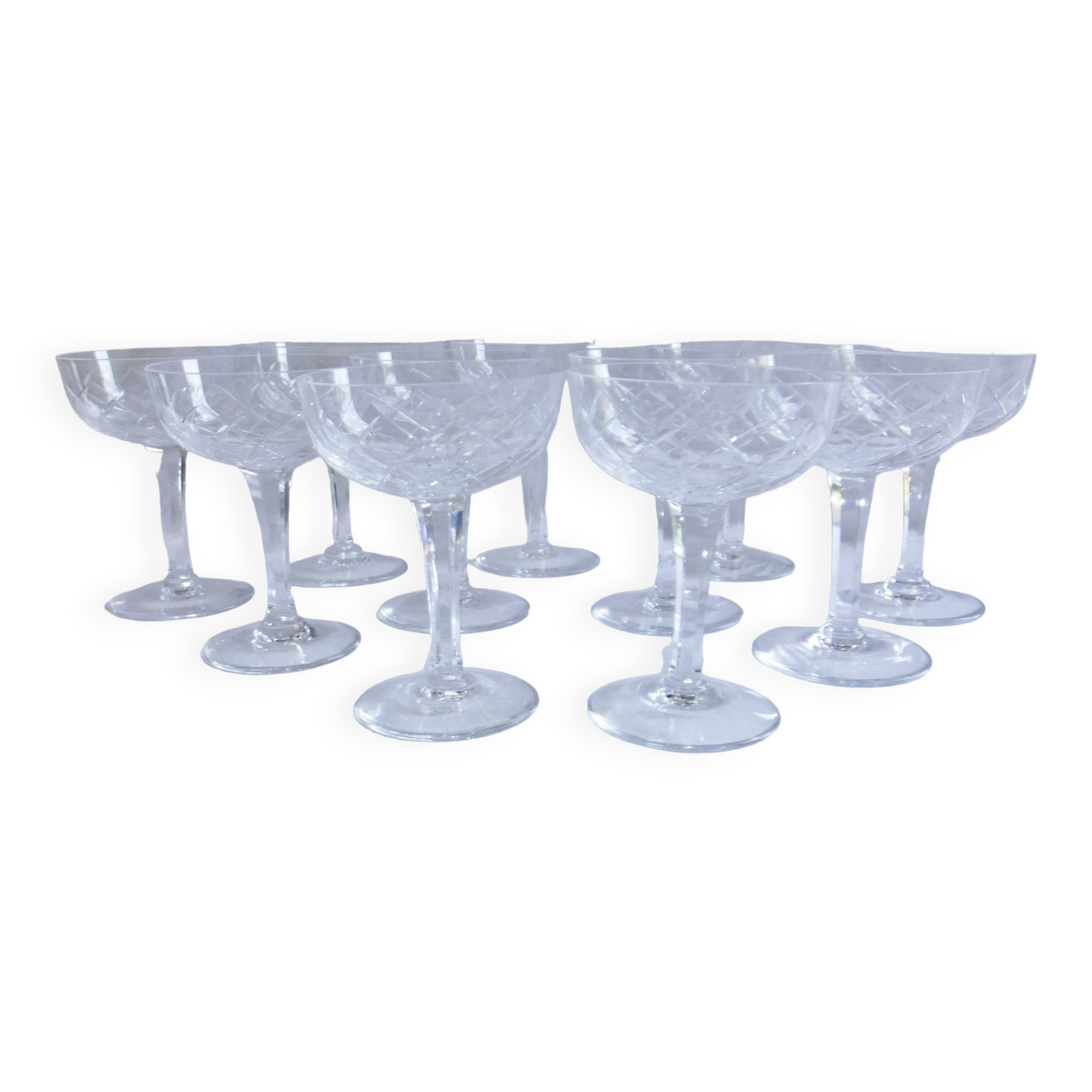 Service Champagne glass cut crystal lot of 11 stemmed glass