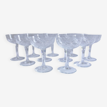 Service Champagne glass cut crystal lot of 11 stemmed glass