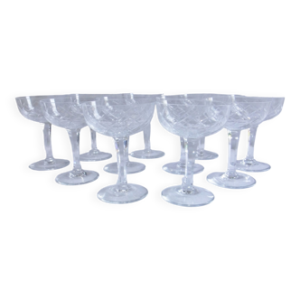 Service Champagne glass cut crystal lot of 11 stemmed glass
