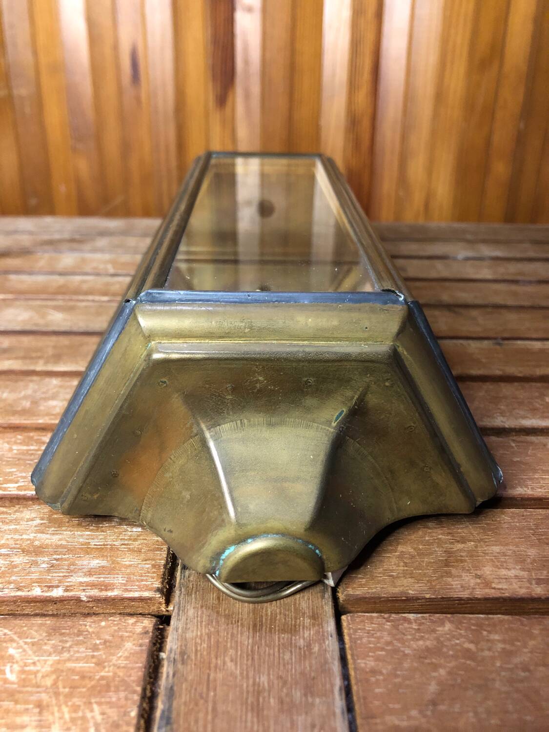 Old Brass Lantern Wall Lamp with Mirrored Background + Vintage Glass Plates