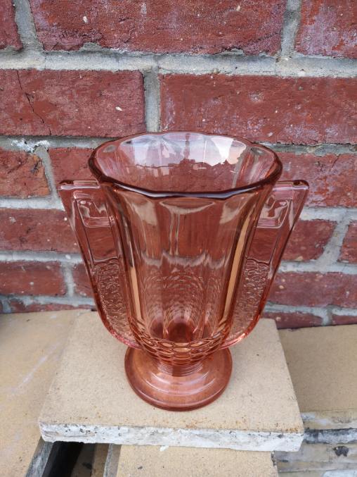 vase val saint lambert molded glass pink pedayer storied art deco