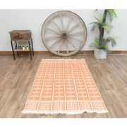 1970s Vintage Turkish Handmade Wool Cotton Orange Kilim Rug 112x180