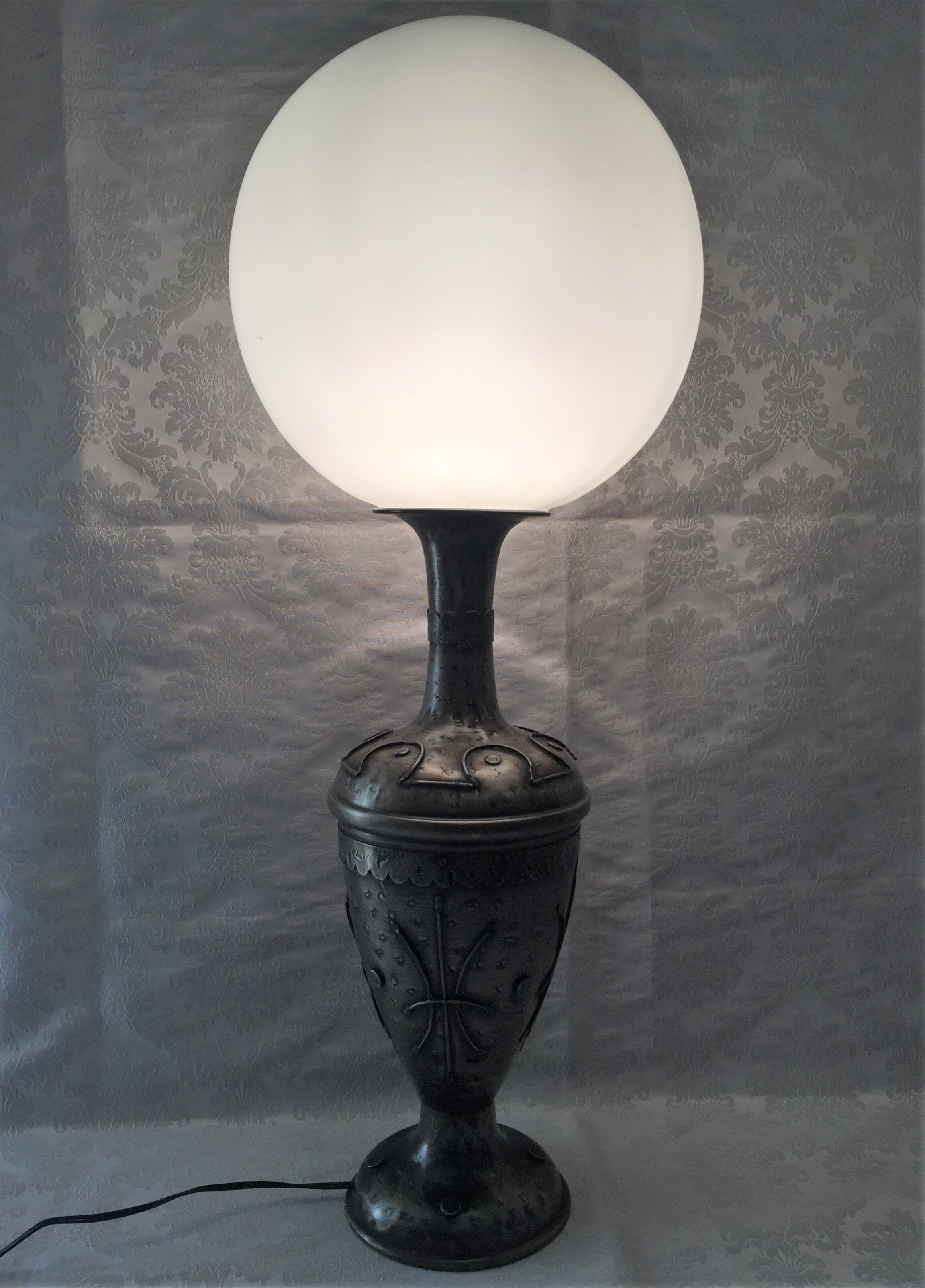 Atypical metal lamp medieval globe opaline style