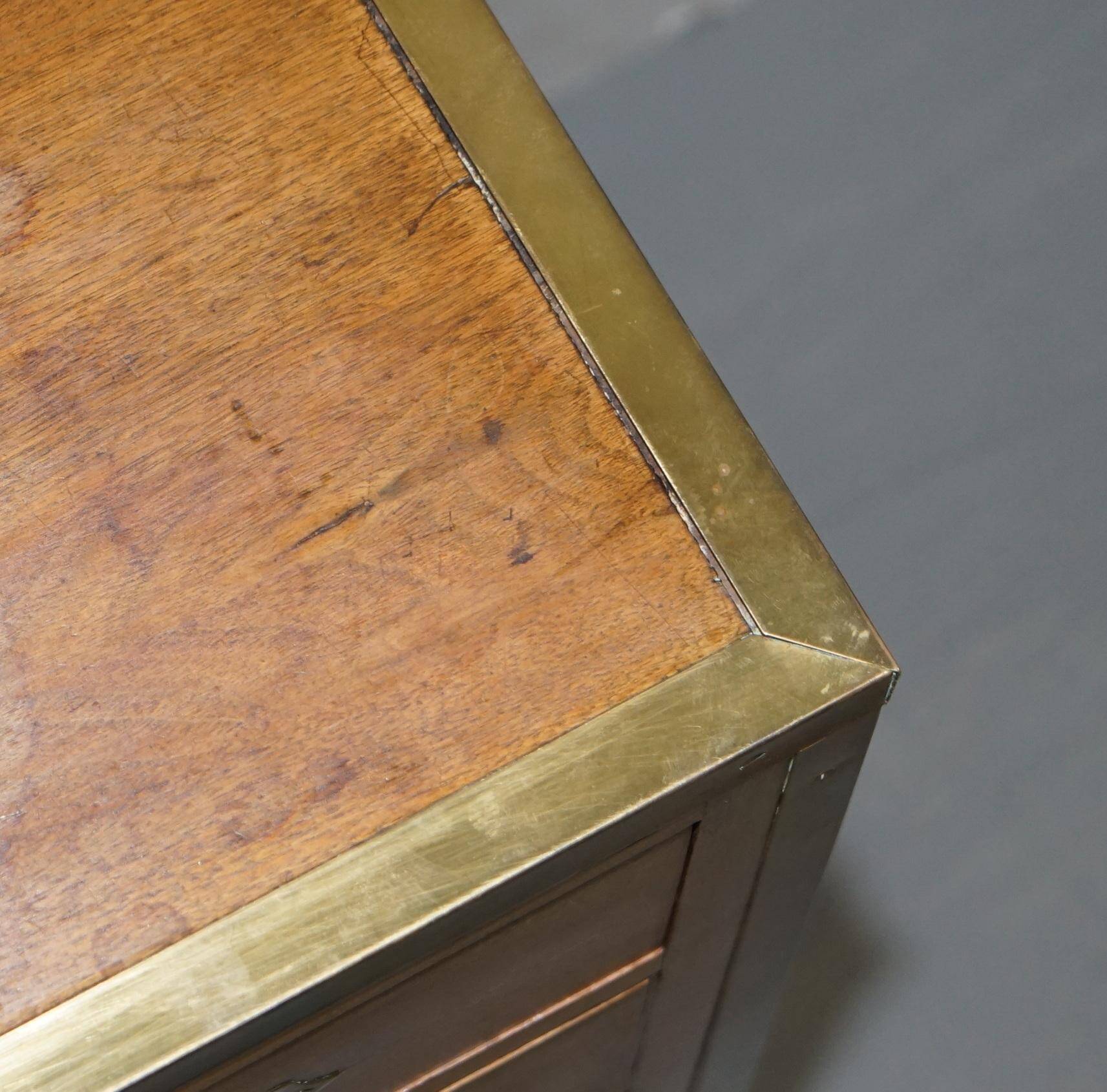 Military commode in solid oak and brass circa 1880