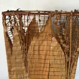 Teak lamp and corn leaf lampshade, circa 1980