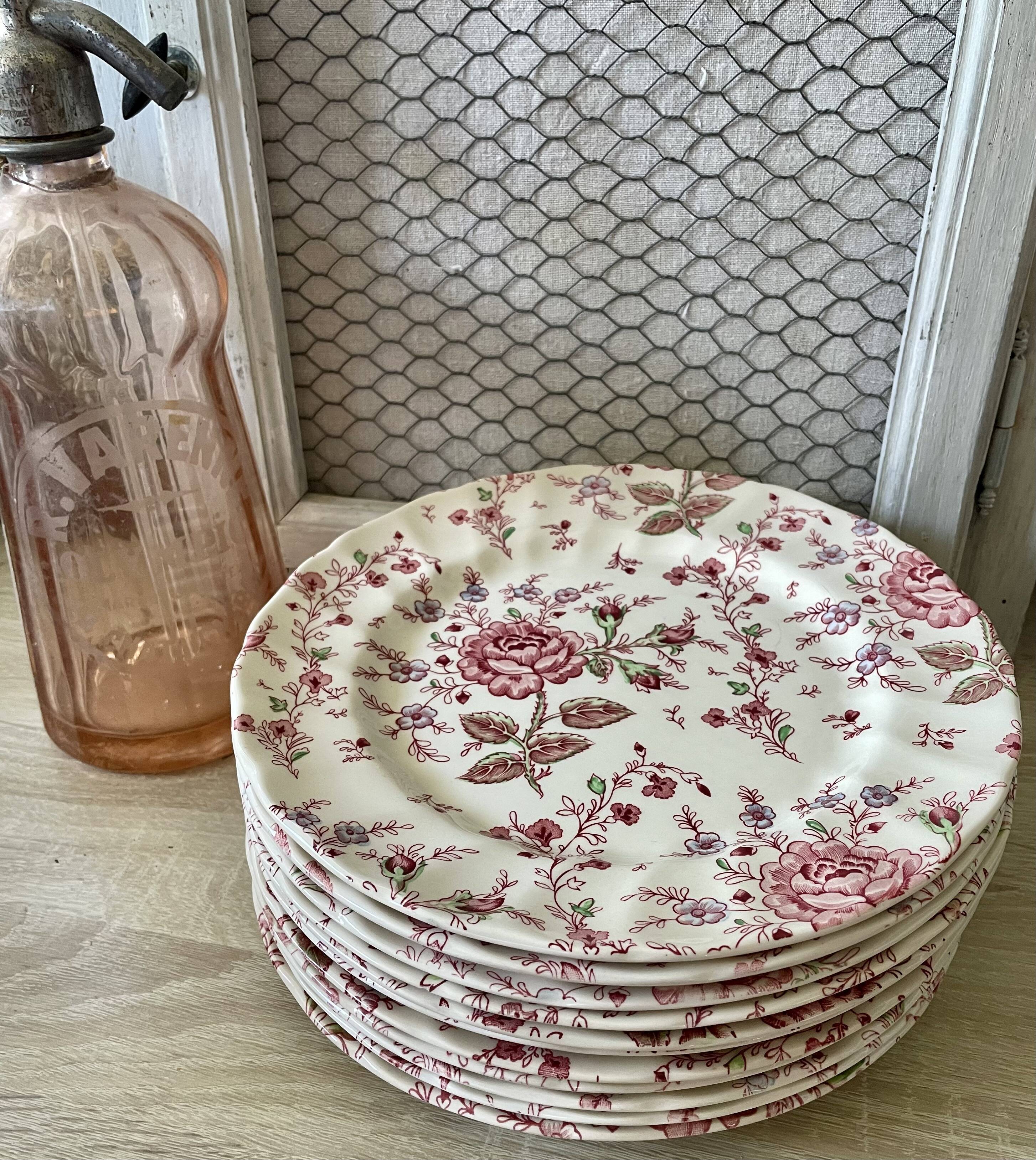 Set of 5 flat plates johnson brother pink chintz