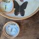 Vintage bamboo tray + 6 butterfly coasters from the 70s
