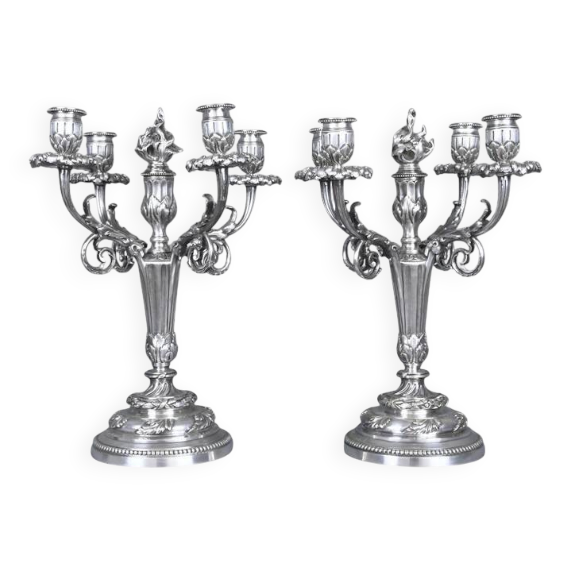 Pair of silver-plated candelabra, Louis XVI style – late 19th century