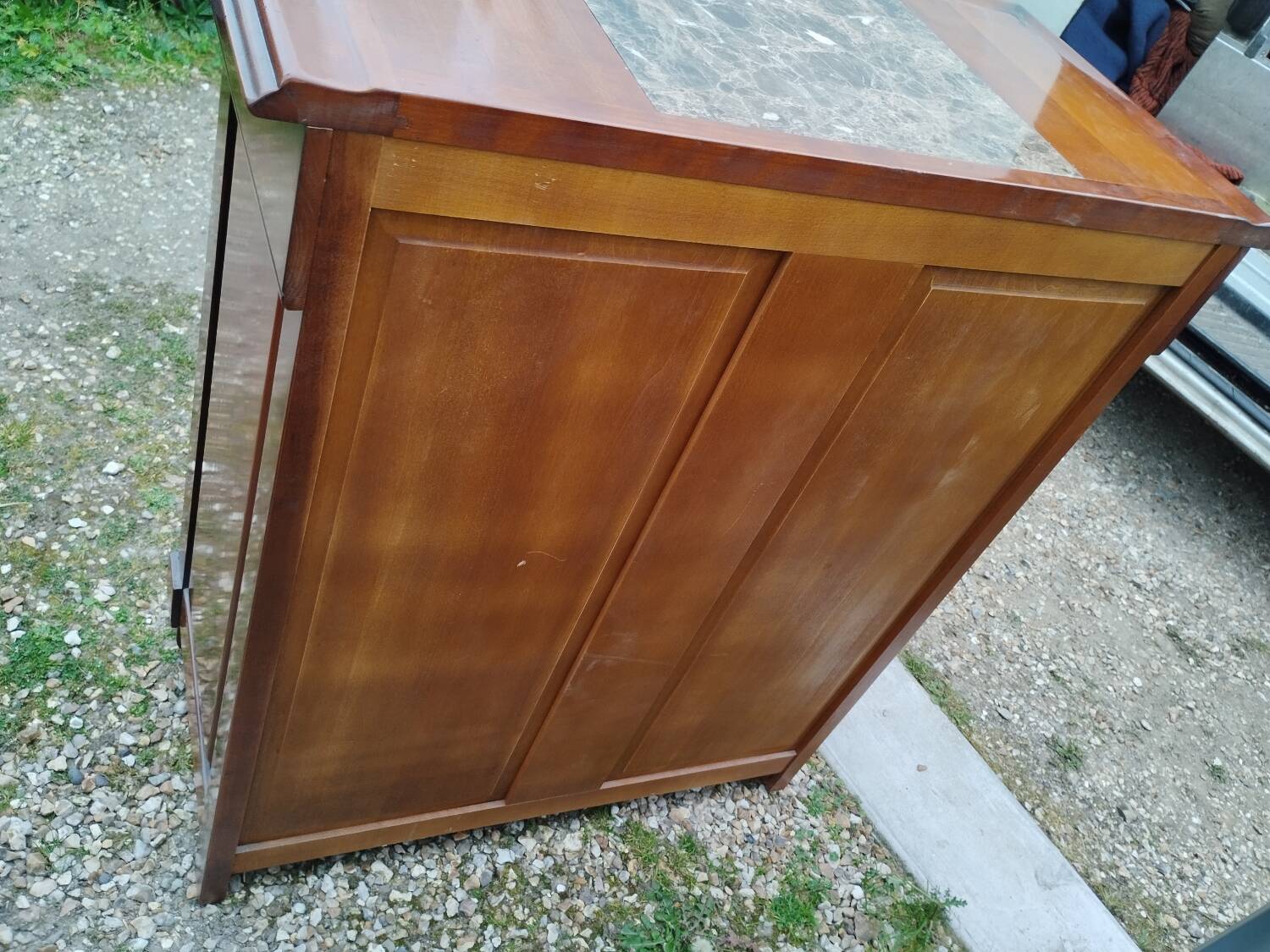 Antique weekly chest of drawers, Louis XVI style marble top