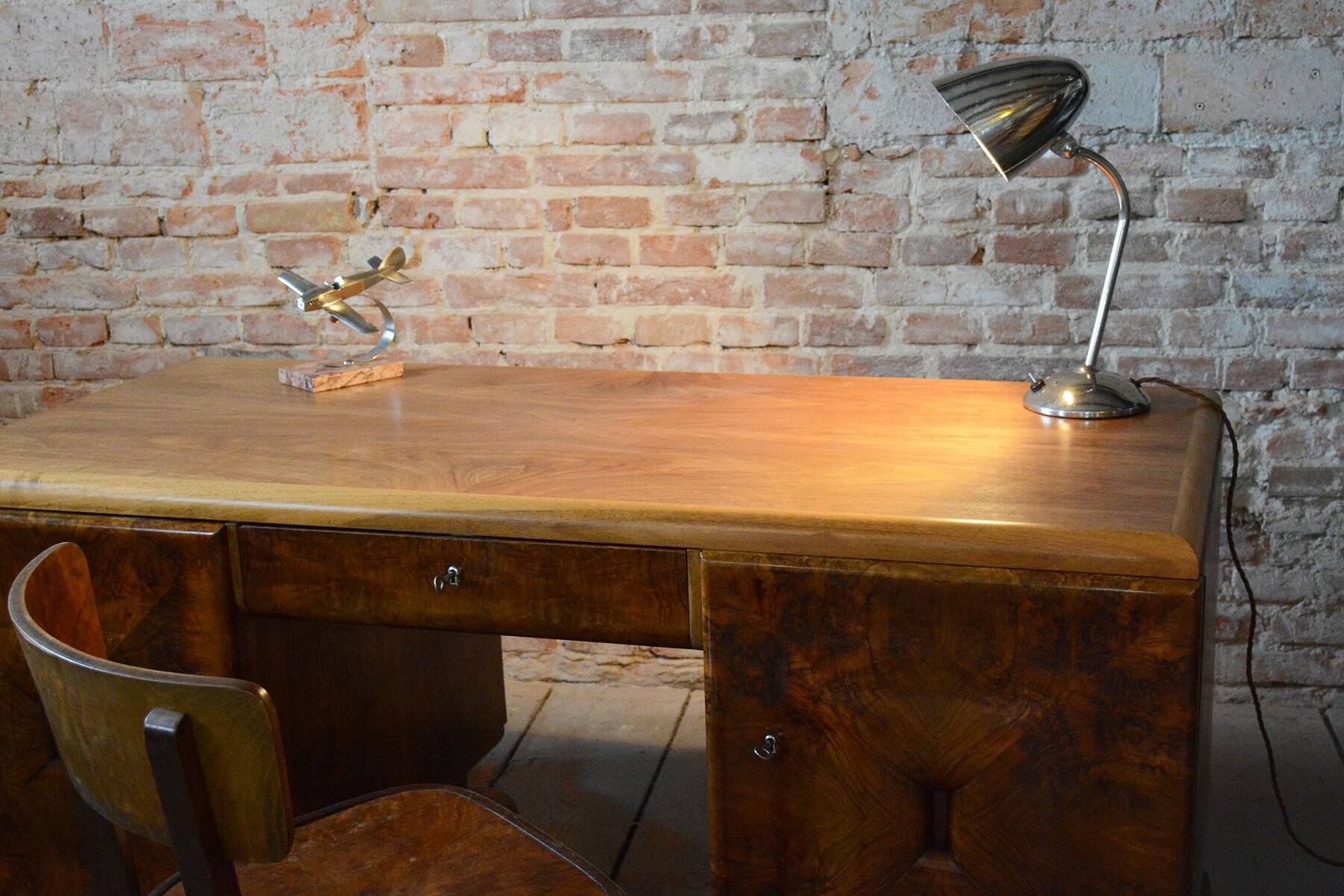 Art Deco Writing Desk in Mahogany and Walnut, 1920s