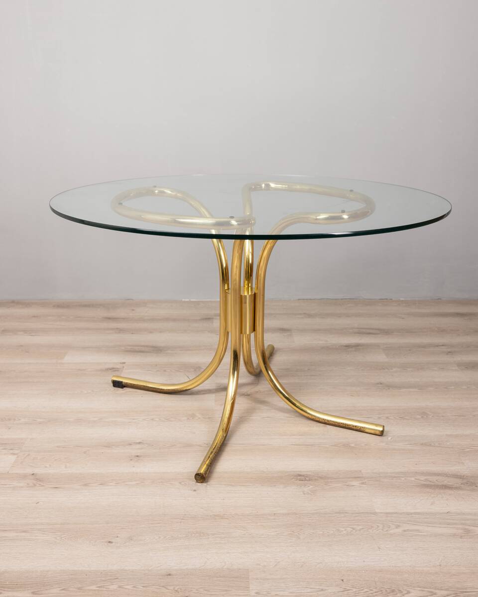 Ensemble de 4 chaises et table vintage années 70 en métal doré design gastone rinaldi