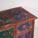 Coffre ancien peint à la main avec des motifs floraux (Année 1907) #100