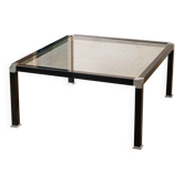 Table d’appoint vintage en verre quadrillé, Italie, années 1980 - métal noir chromé - style Memphis