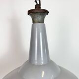 Large Industrial British Grey Enamel Factory Pendant Lamp from Benjamin, 19