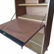 Vintage 1960s secretary desk with an angled design, light wood, and tapered legs.