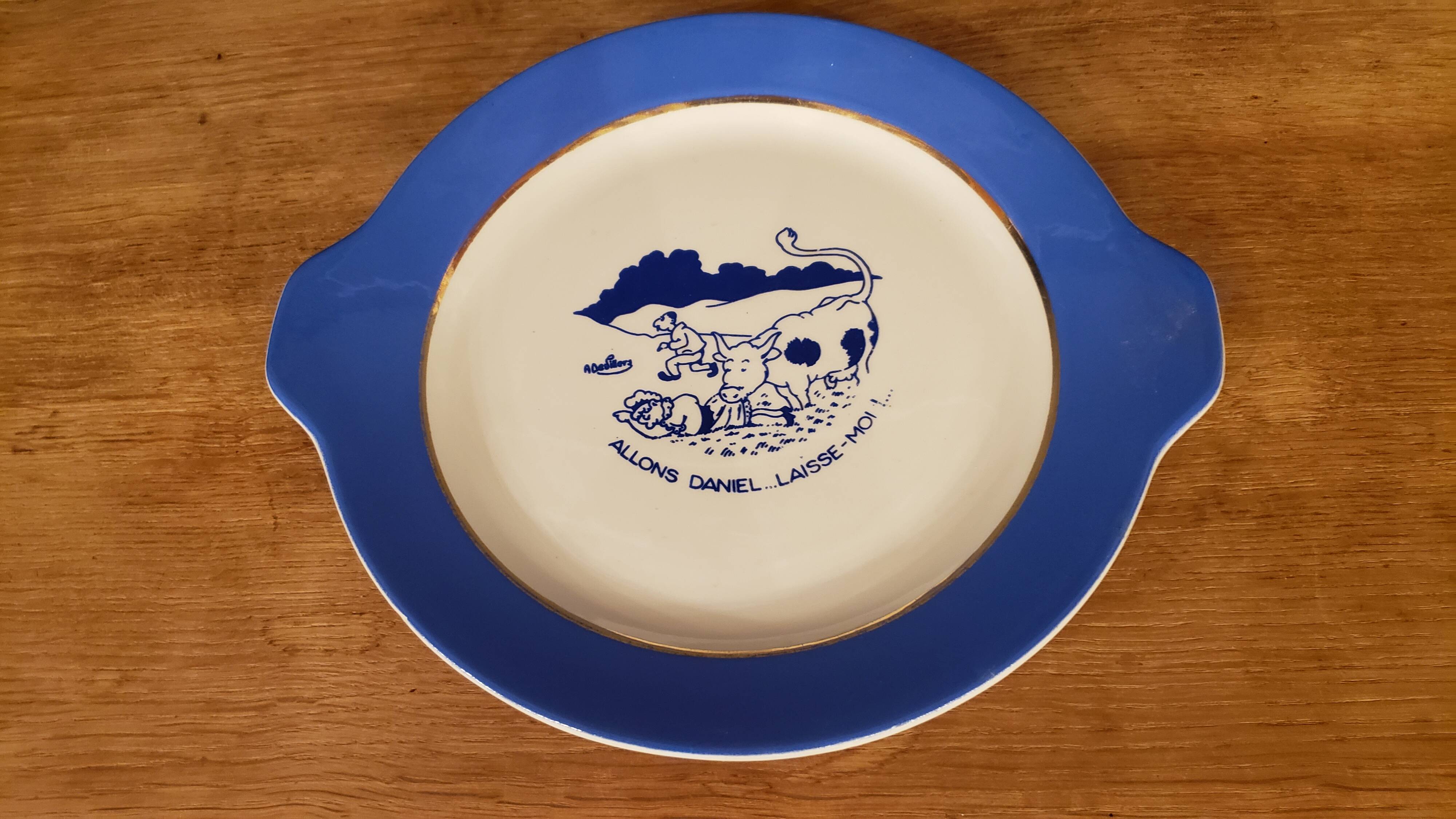 12 dessert plates + dish signed A.Devillers