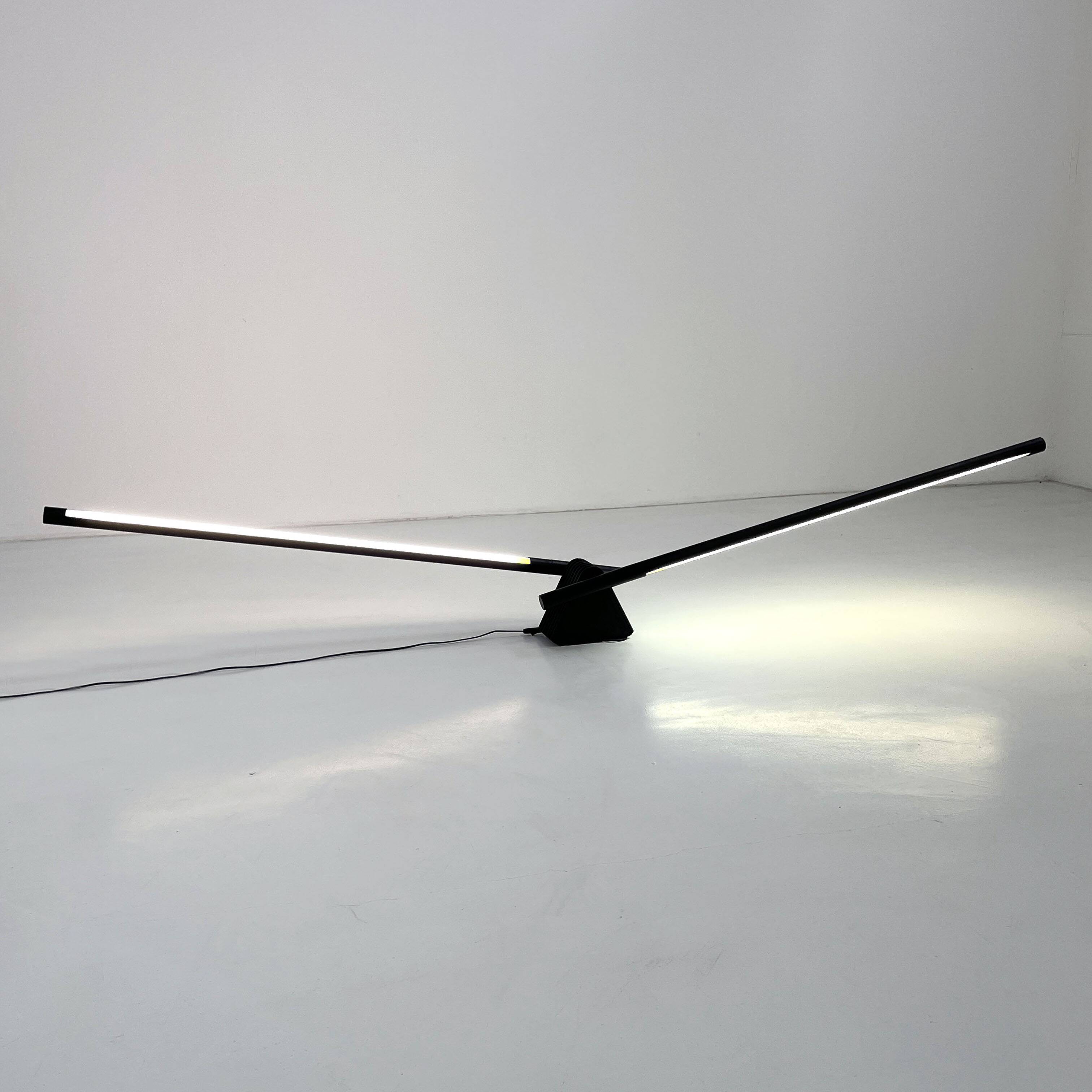 Sistema Flu black floor lamp by Rodolfo Bonetto for Luci Italia, 1980
