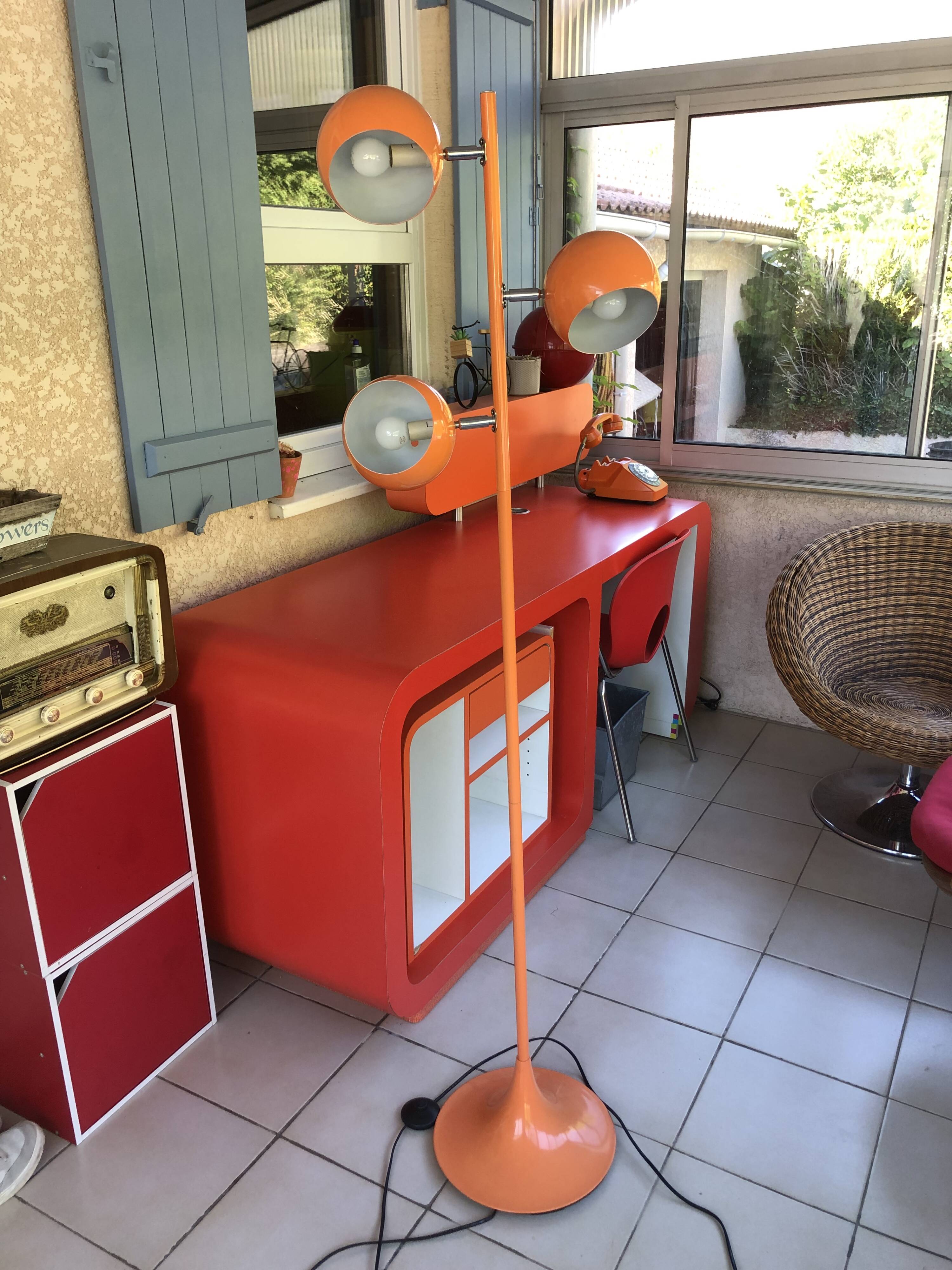 Vintage 70s orange eyeball floor lamp