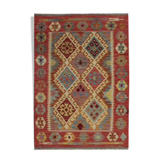 Tapis traditionnel Kilim tissé à la main Oriental Geometric Rust Wool Area Rug 122x86cm