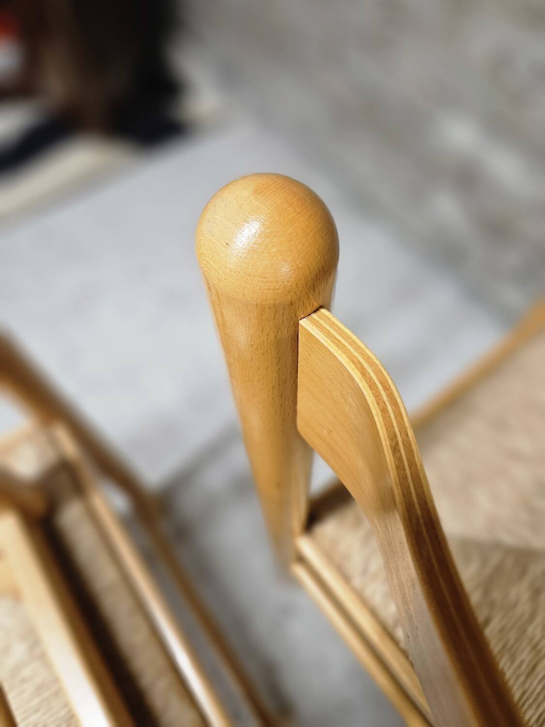 Set of 4 vintage pine and rush chairs