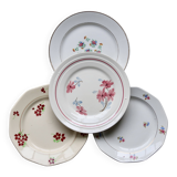 4 assiettes à dessert vintage fleuries dépareillées en faïence