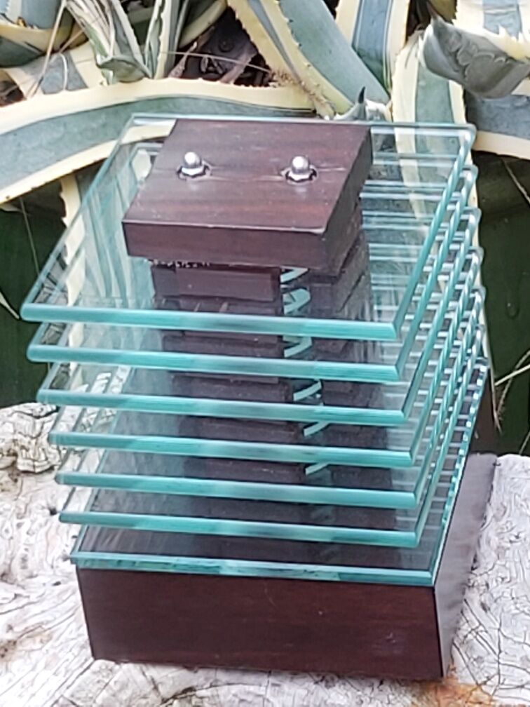 Demeter wood and glass lamp Maison Desny 1980