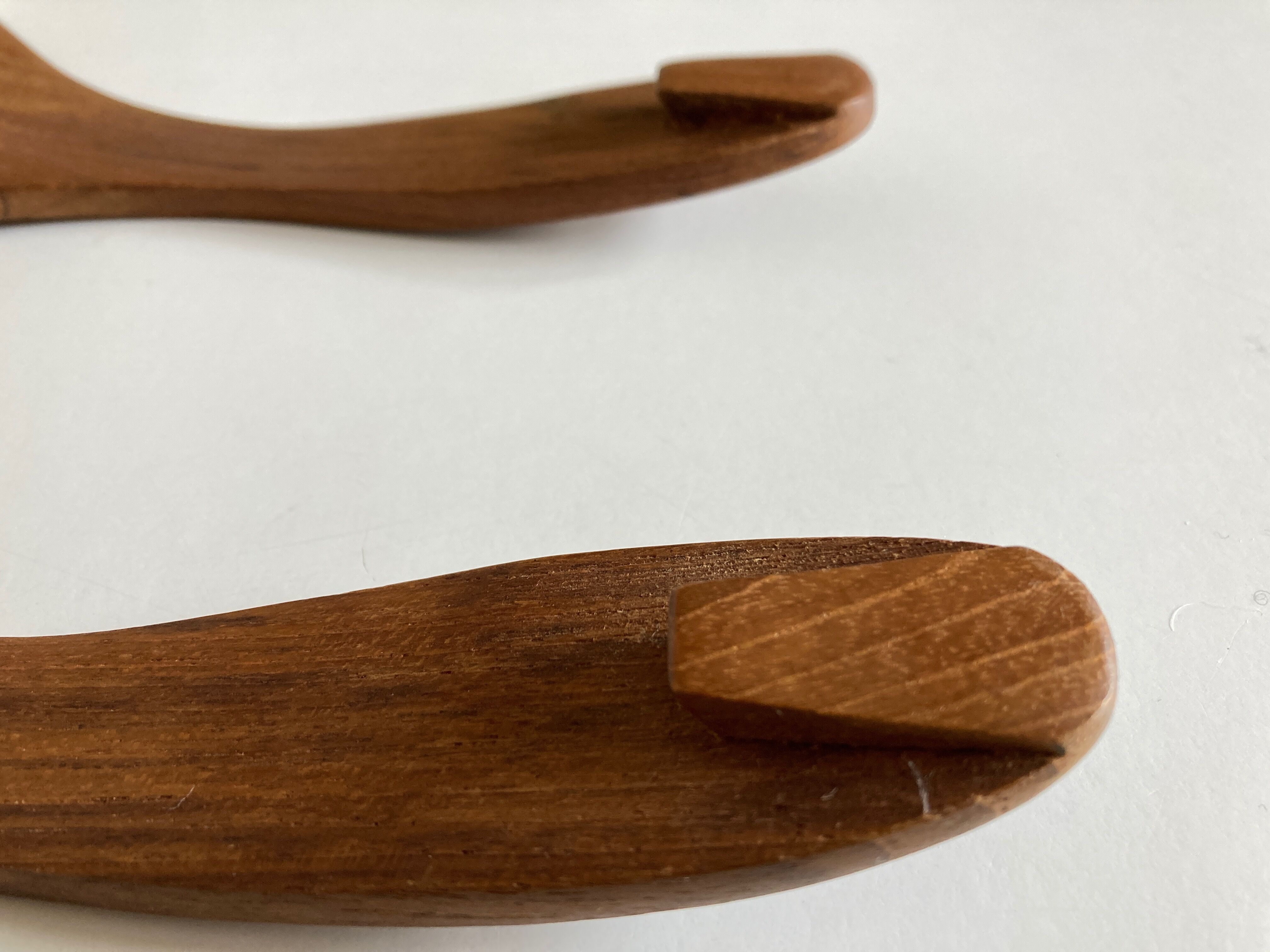 Pair of XXL Scandinavian service cutlery in solid teak 1960