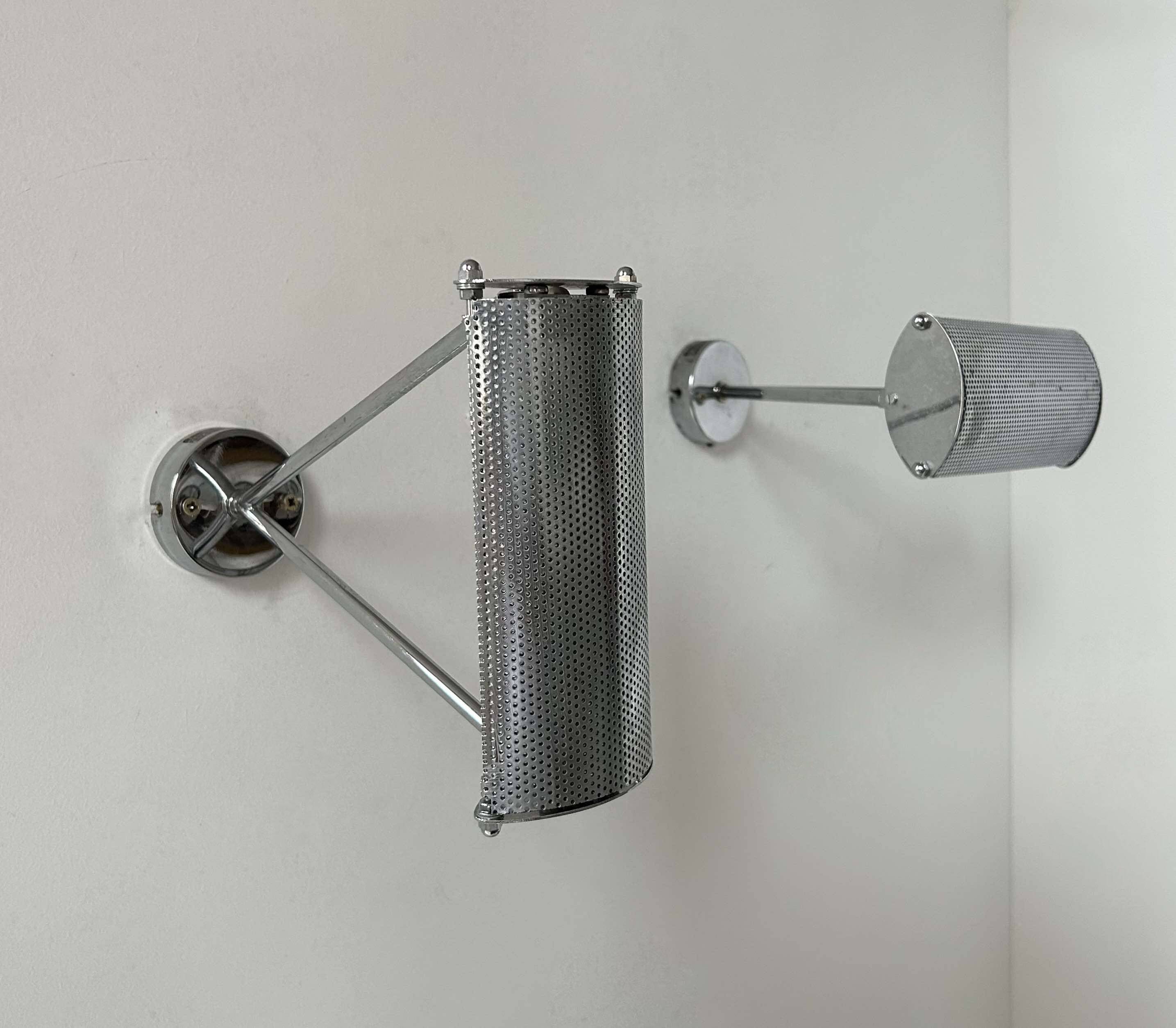 Pair of vintage adjustable wall lights, chromed metal, France 1970