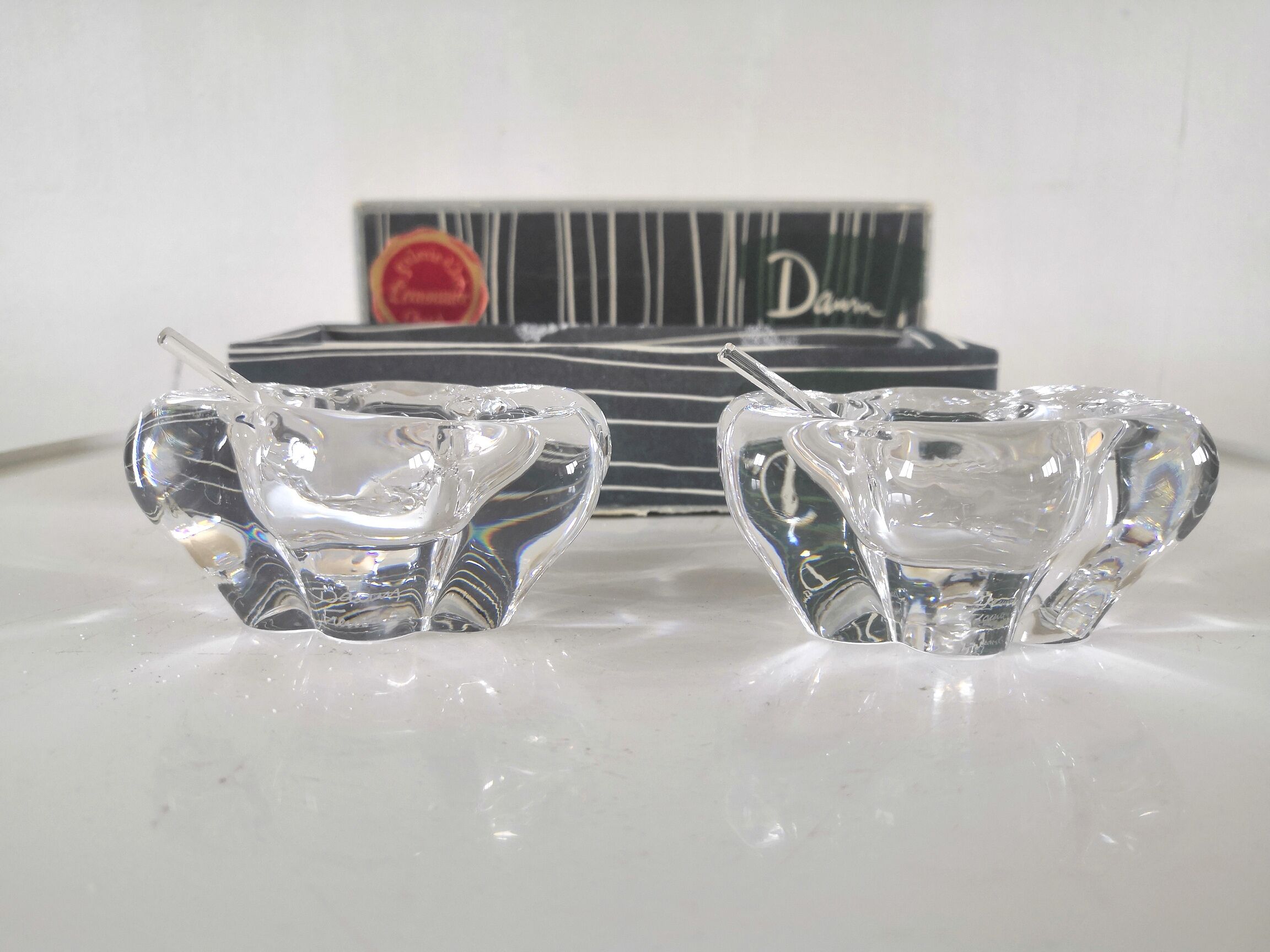 Salt and pepper shaker signed Daum design 70s in their original box