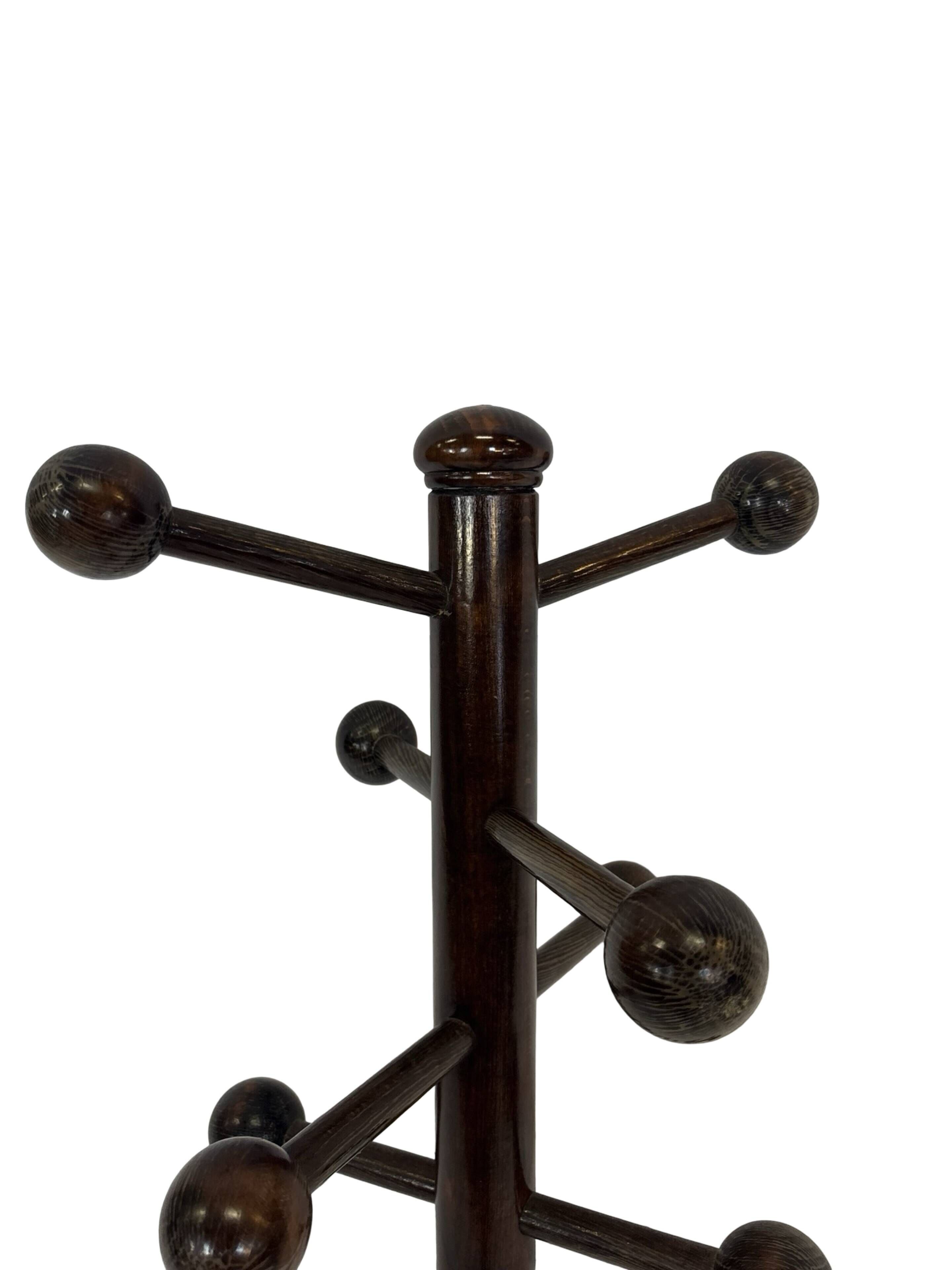 Vintage Wooden Sputnik Design Freestanding Coat Rack, 1970s, Brown
