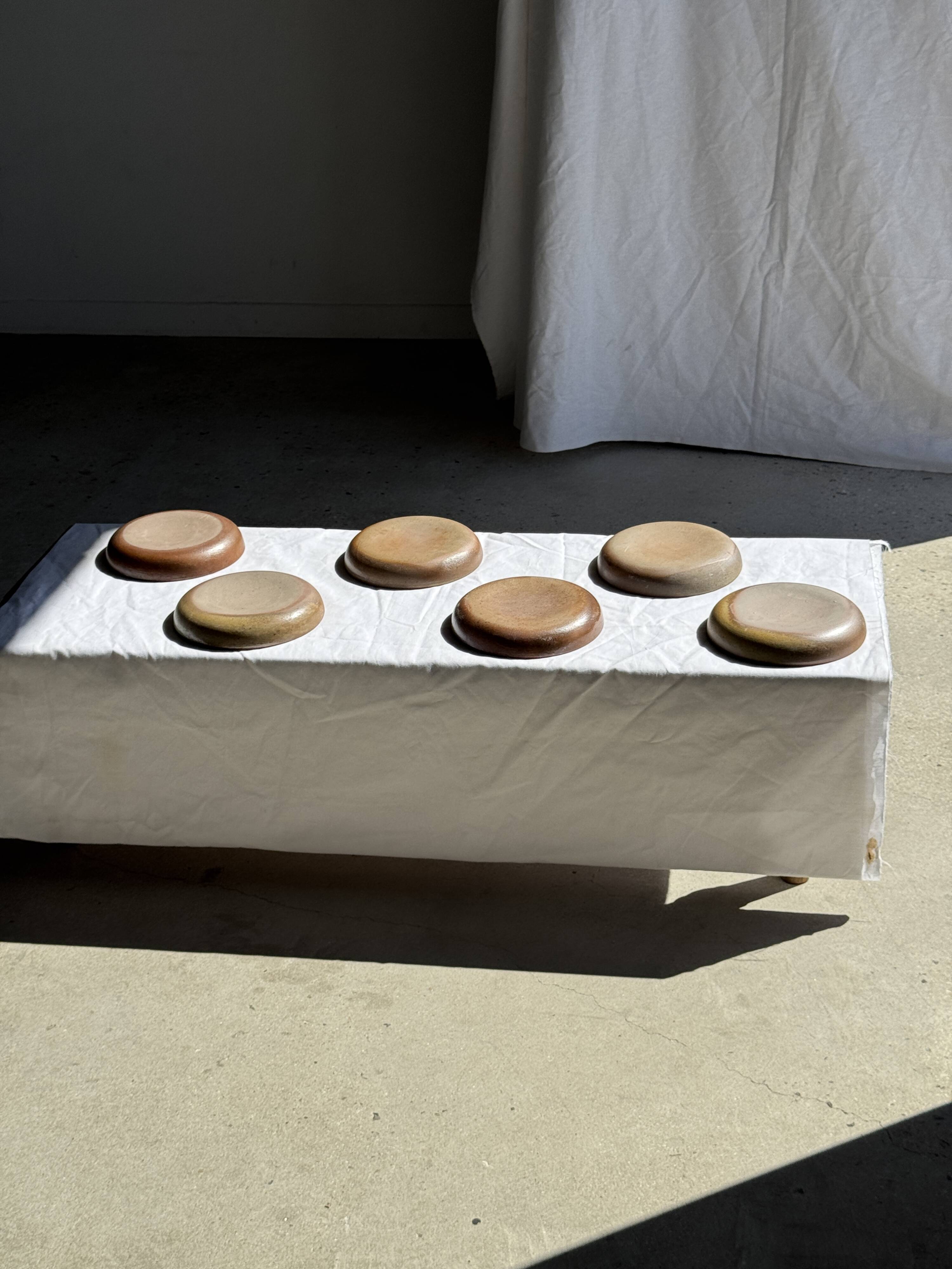 Set of 6 handmade ceramic deep plates in glazed beige D19.5 H4