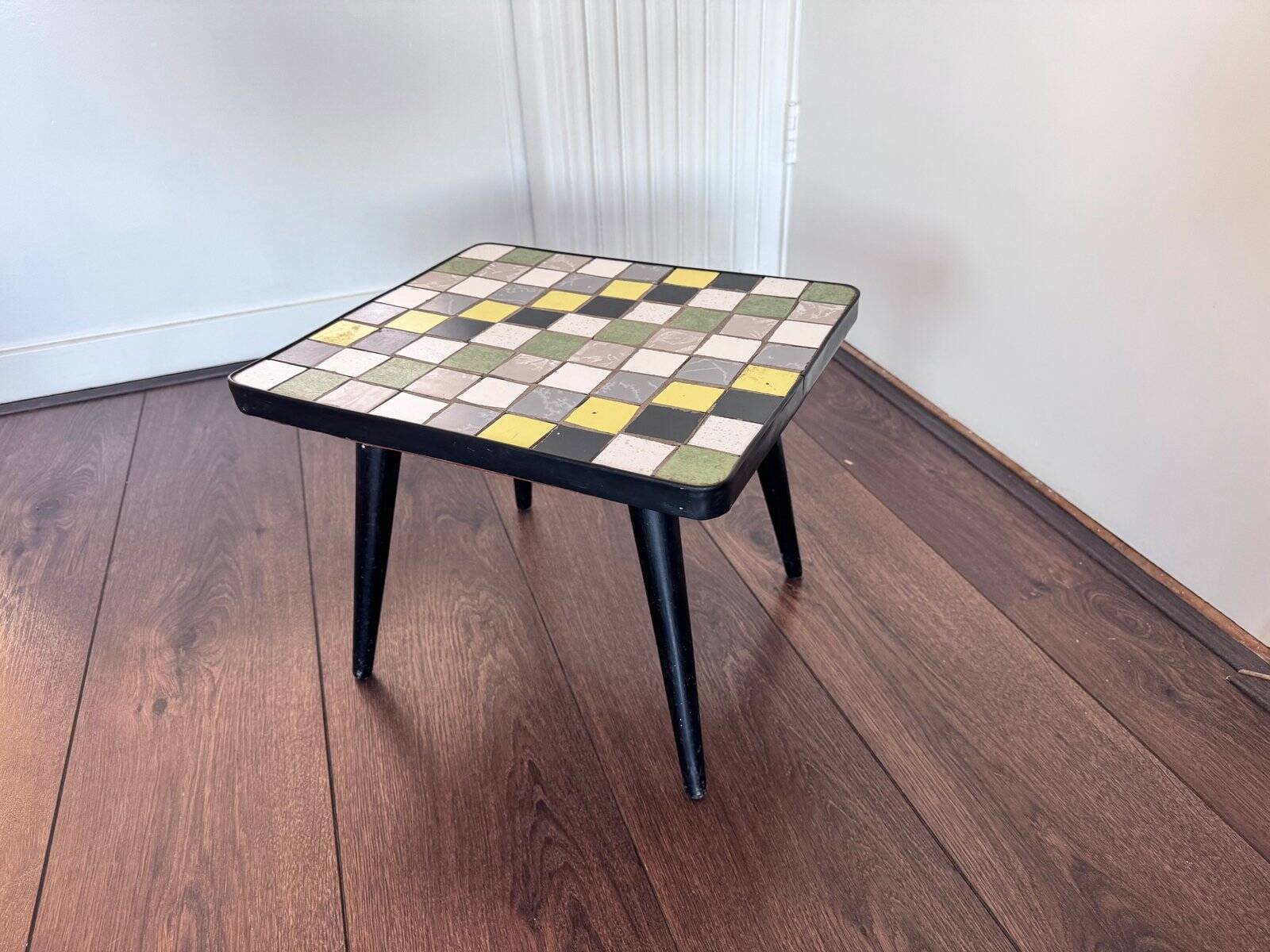Mid-century wood and ceramic mosaic side table, 1950s