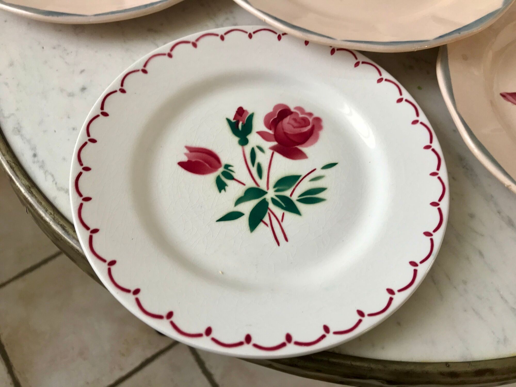 Set of 6 mismatched dessert plates Digoin, Badonviller Salins (Jacqueline) 30s-40s