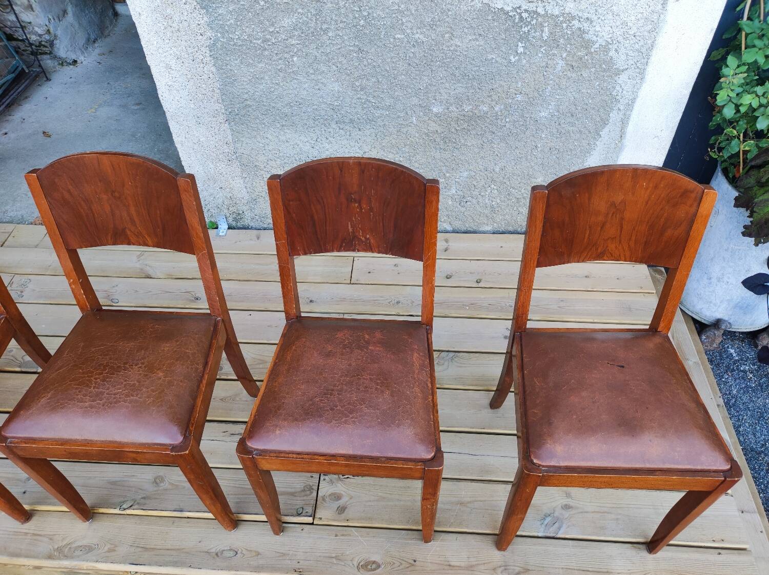 Set of 6 STELLA chairs, Art Deco, leather seat