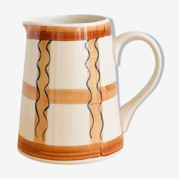 Vintage graphic pitcher in hand-painted ceramic