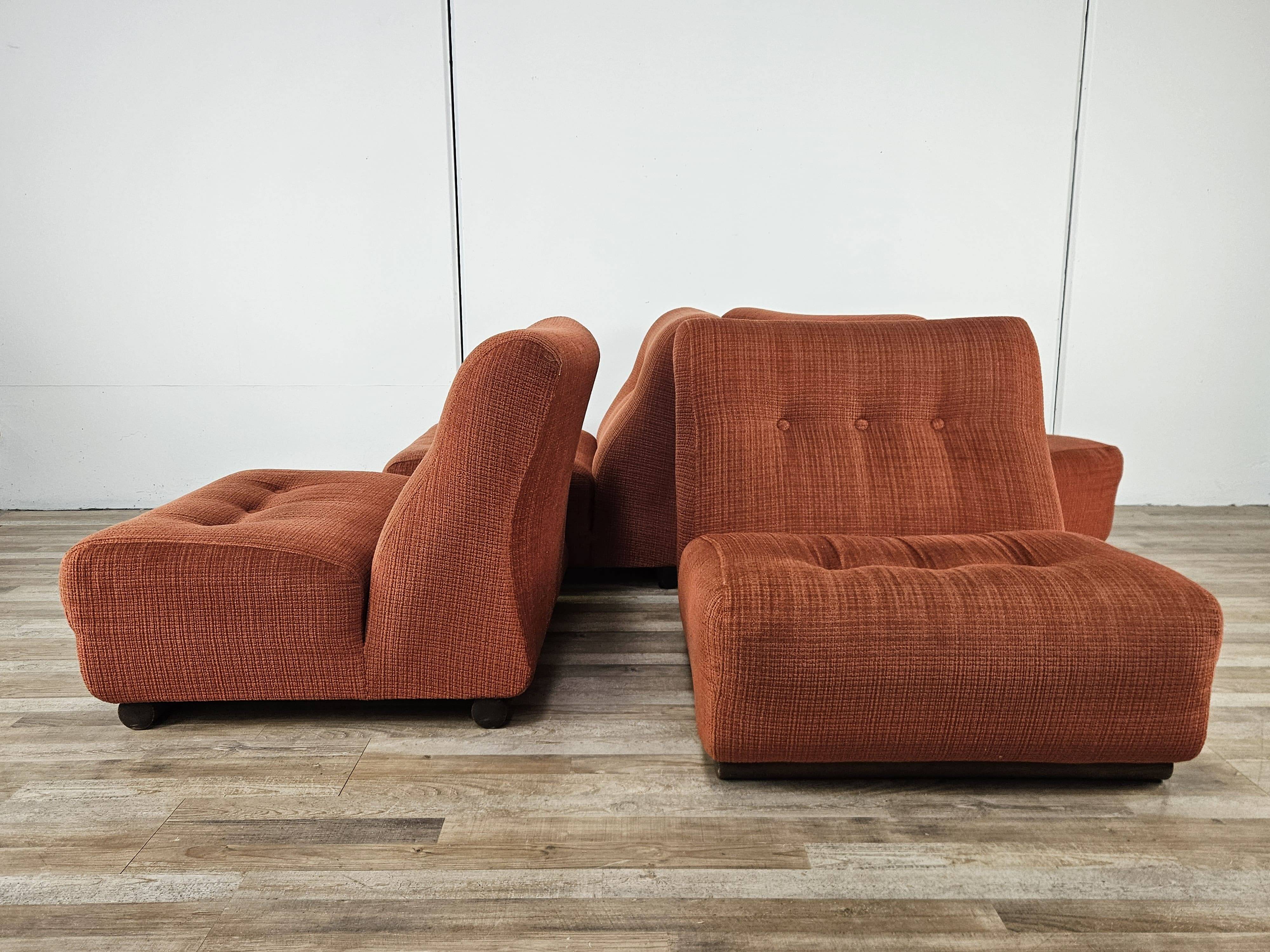 1970s modular armchairs in red fabric