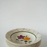 Set of 6 soup plates with flowers and tiles Gien model "Esterel", 1950