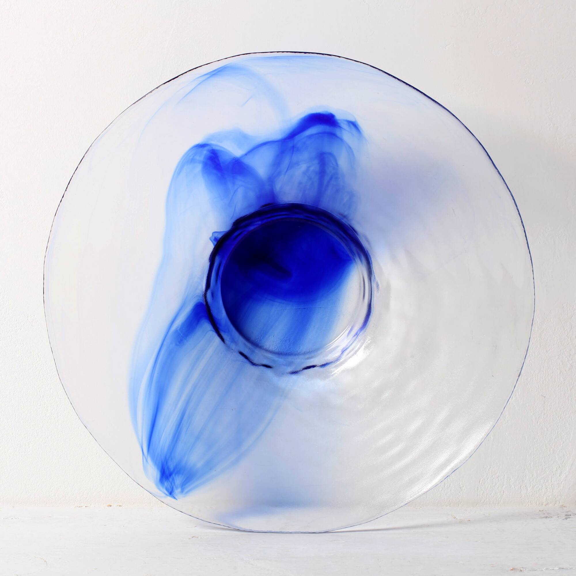 Coupe à fruits vintage en verre bleu et transparent / Bormioli Rocco / Italie / 1990