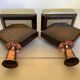 Pair of geometric wooden candlesticks from the 1950s.