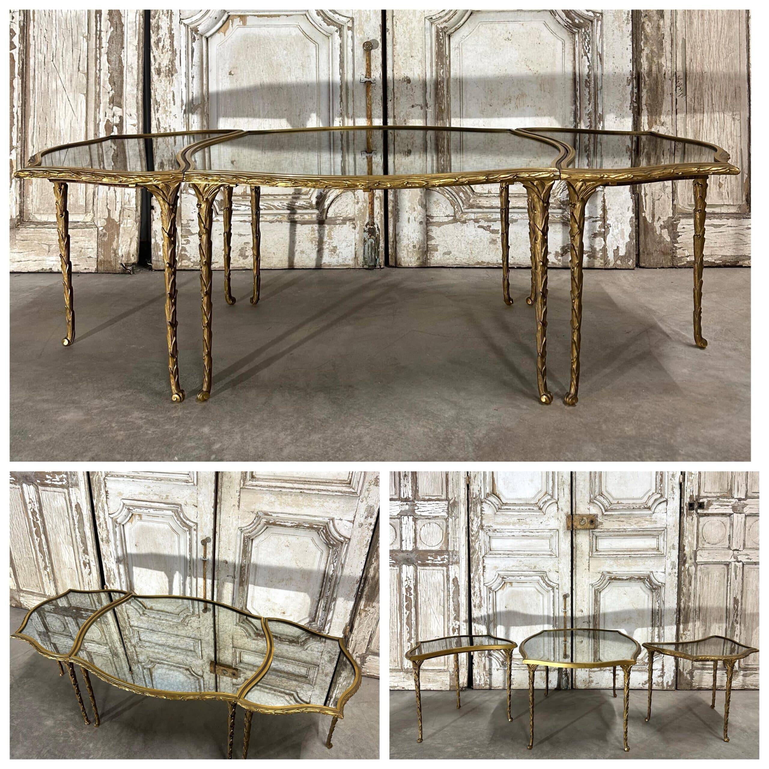 Table basse tripartite en bronze circa 1950-70
