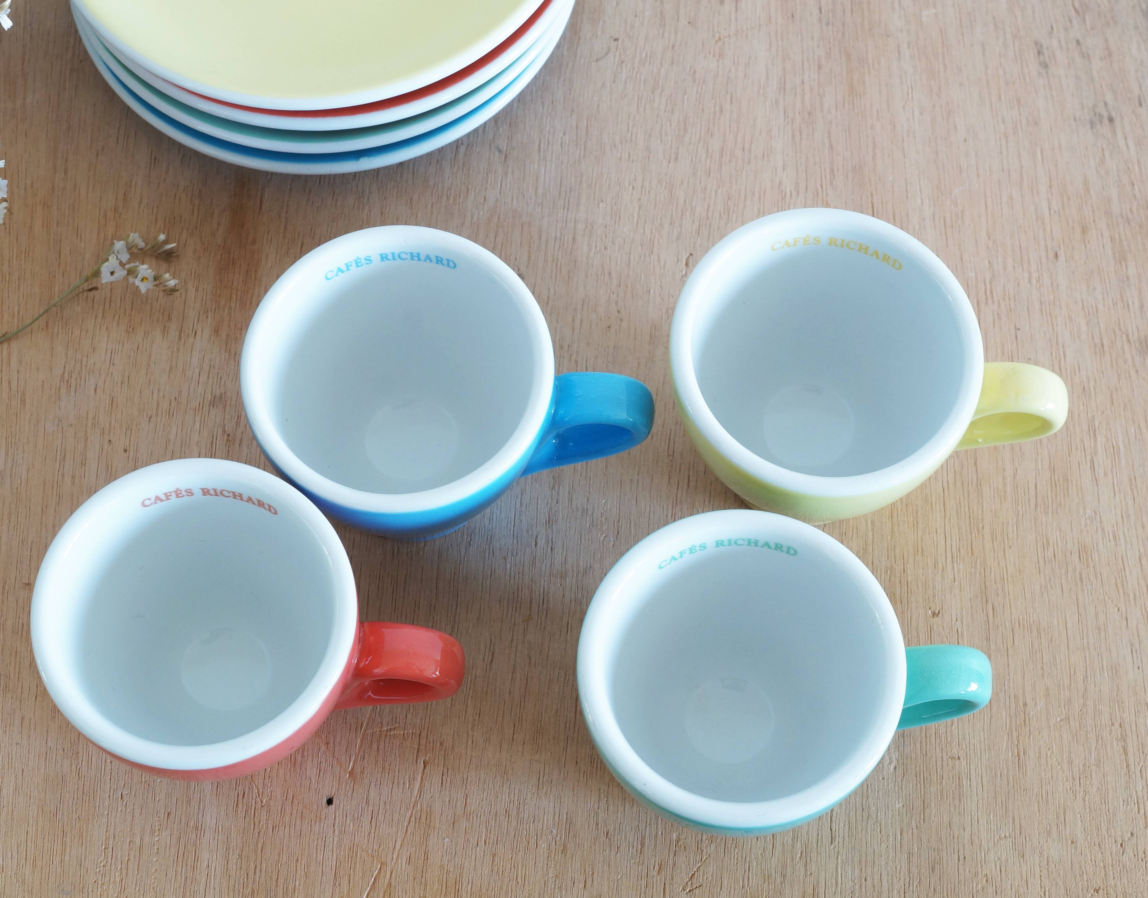 Ensemble de 4 tasses à espresso et soucoupes Cafés Richard