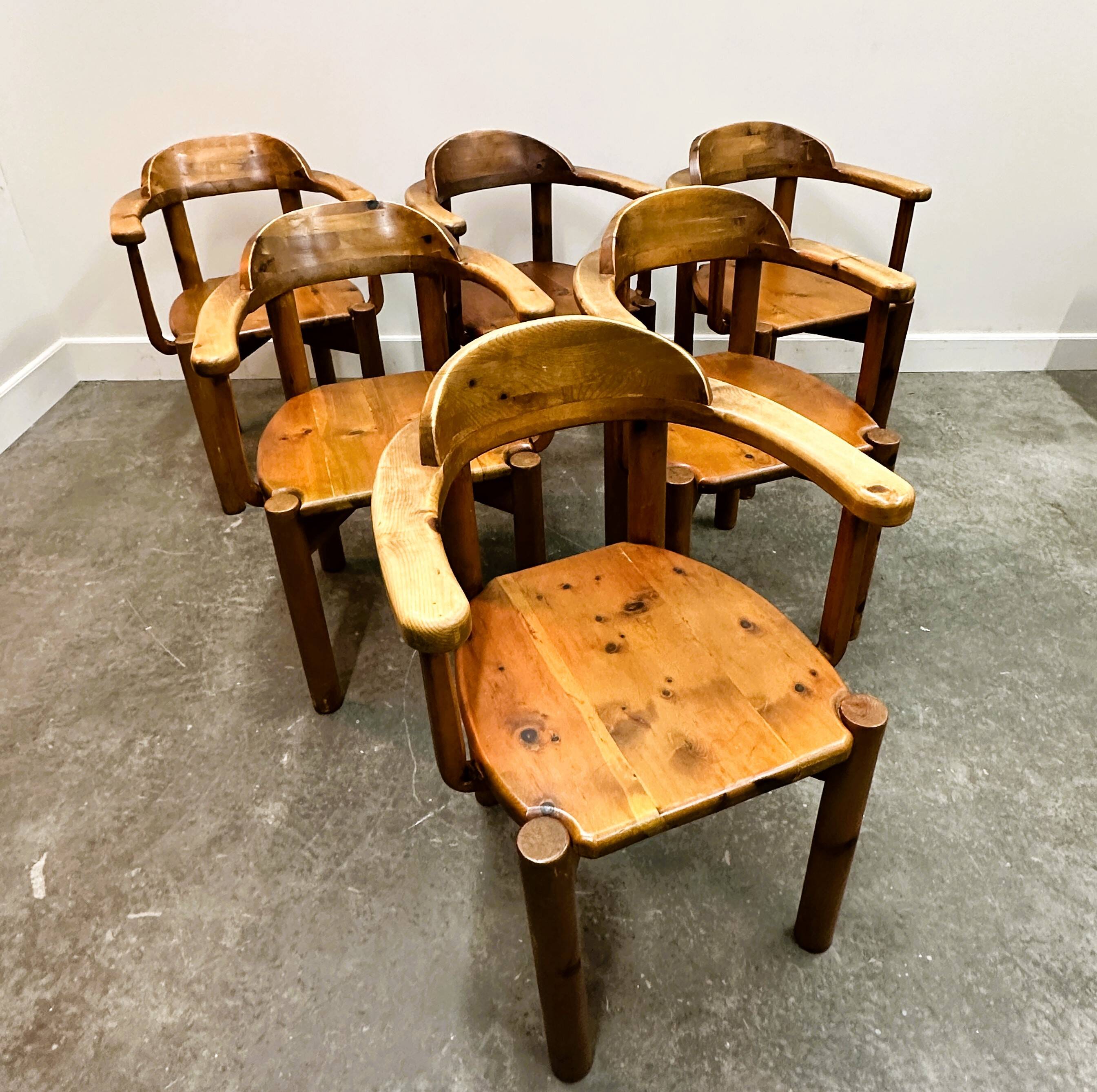 Lot de 6 fauteuils vintage en pin - chaises de salle à manger - chaises en pin par R. Steiner