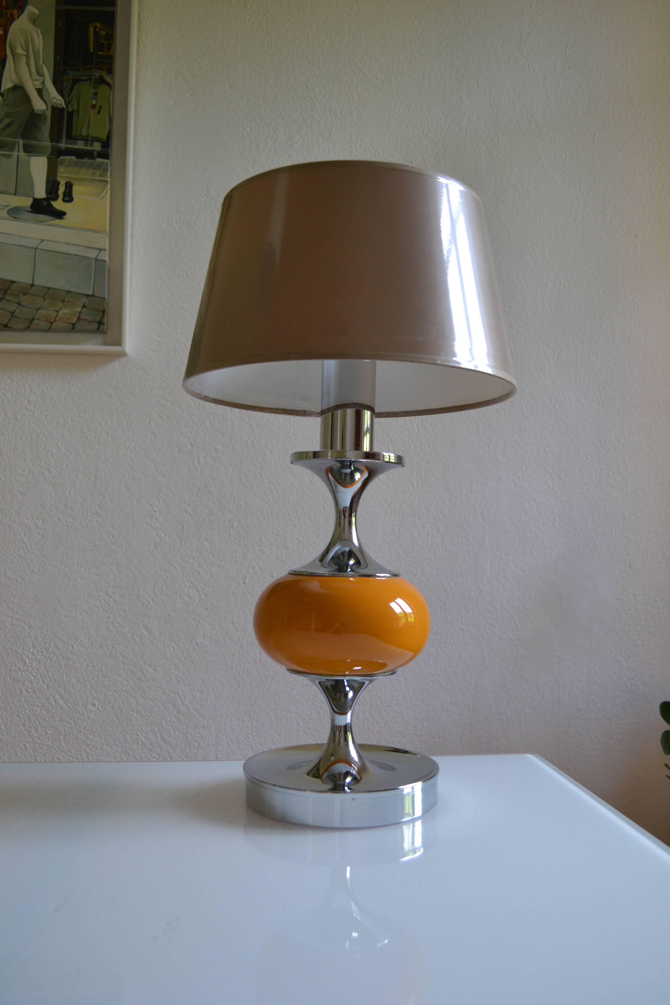 Vintage lamp base yellow and chrome metal circa 1970