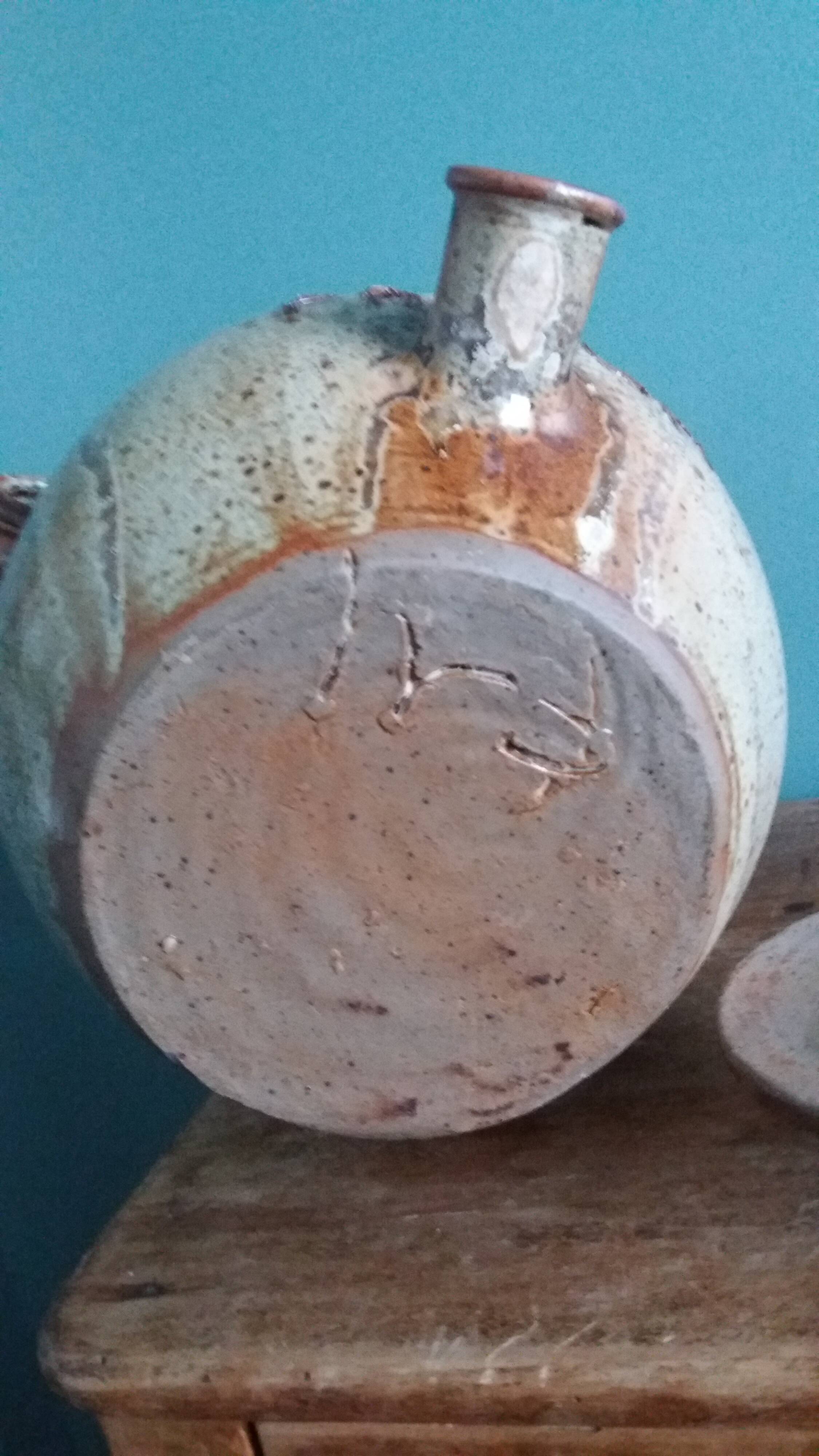 Vinaigrier pot alcohol jar signed Jean-Pierre Prud’homme stoneware from Puisaye