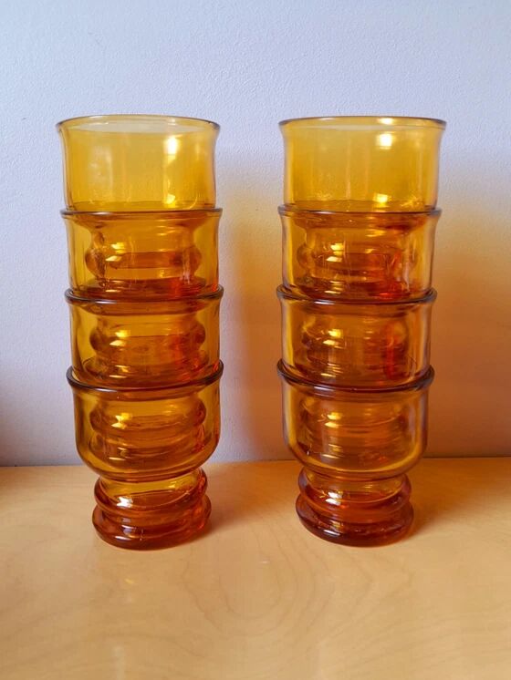 Set of eight amber glasses, Pernod 1970