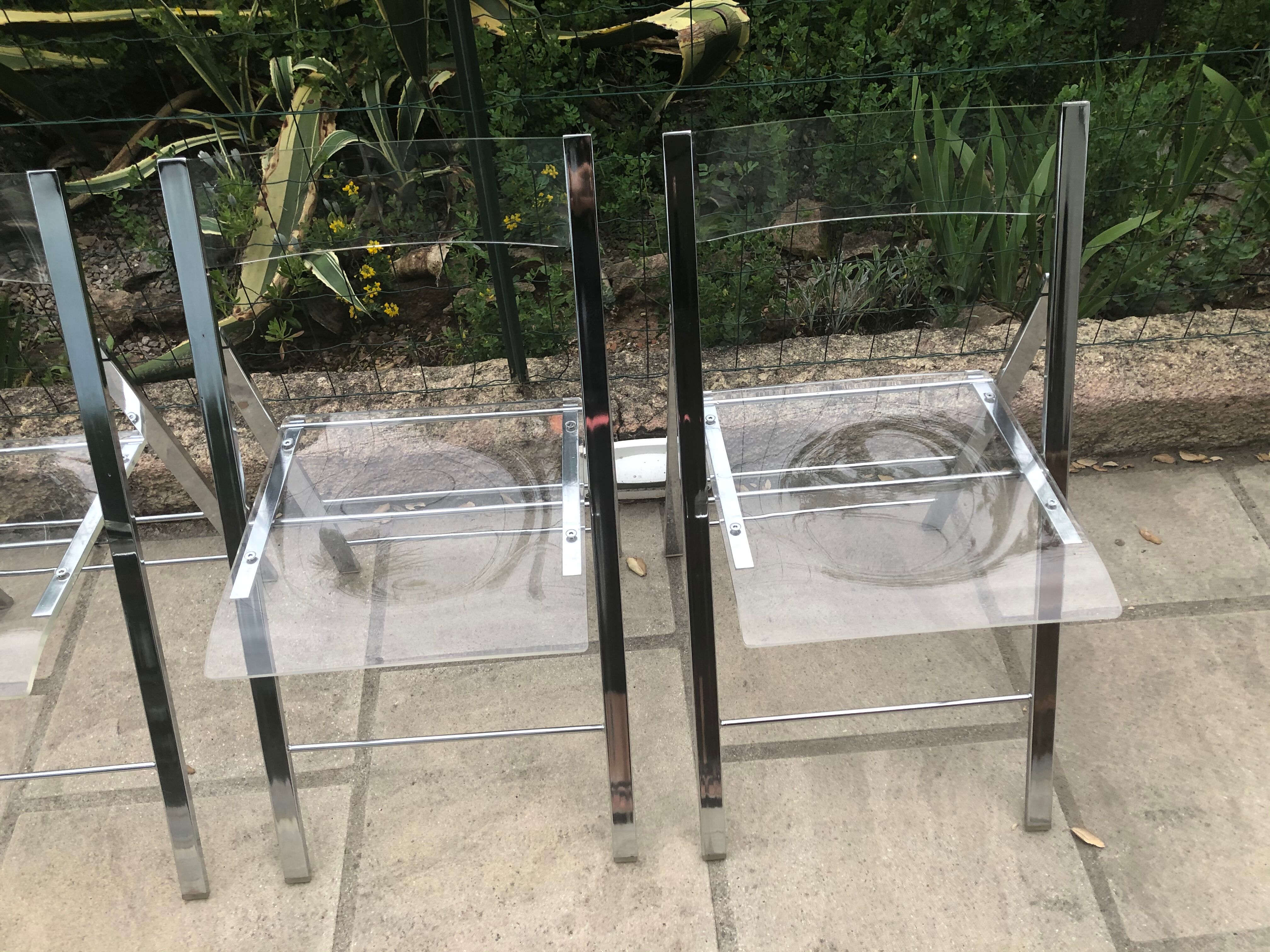 Plexiglass and chrome metal design folding chairs