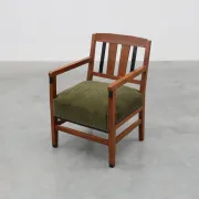 Amsterdamse School Oak Armchair with Green Velvet Seat, Netherlands, 1920s