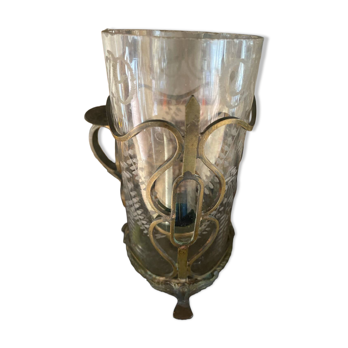 Antique glass and bronze candlestick