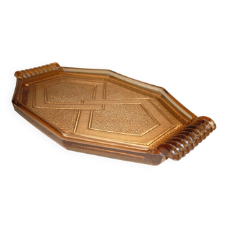 Transparent art-deco pink glass dish