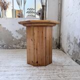 Hexagonal console table guéridon Regain pine 1970